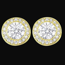Round Cut Genuine Diamond Ladies Studs Halo Earring 3 Ct. Yellow Gold New