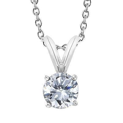 Round Cut Genuine Diamond Pendant 0.90 Carats White Gold 14K Four Prong Set