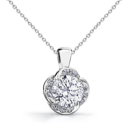 Round Cut Genuine Diamond Pendant Necklace 2.60 Carats White Gold 14K