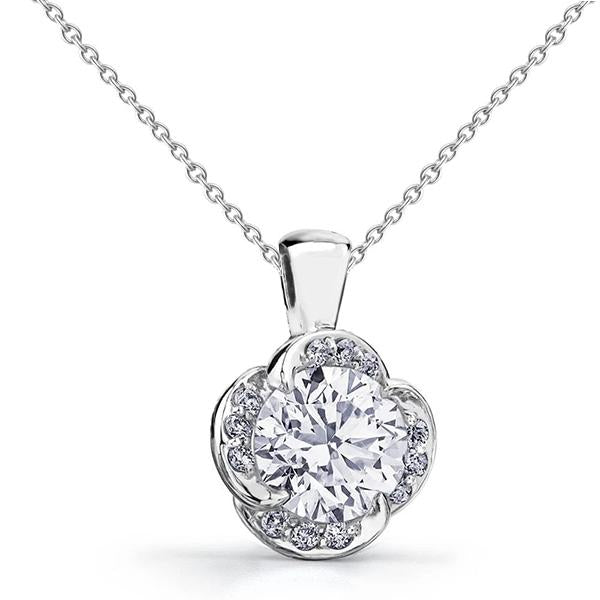 Round Cut Genuine Diamond Pendant Necklace 2.60 Carats White Gold 14K