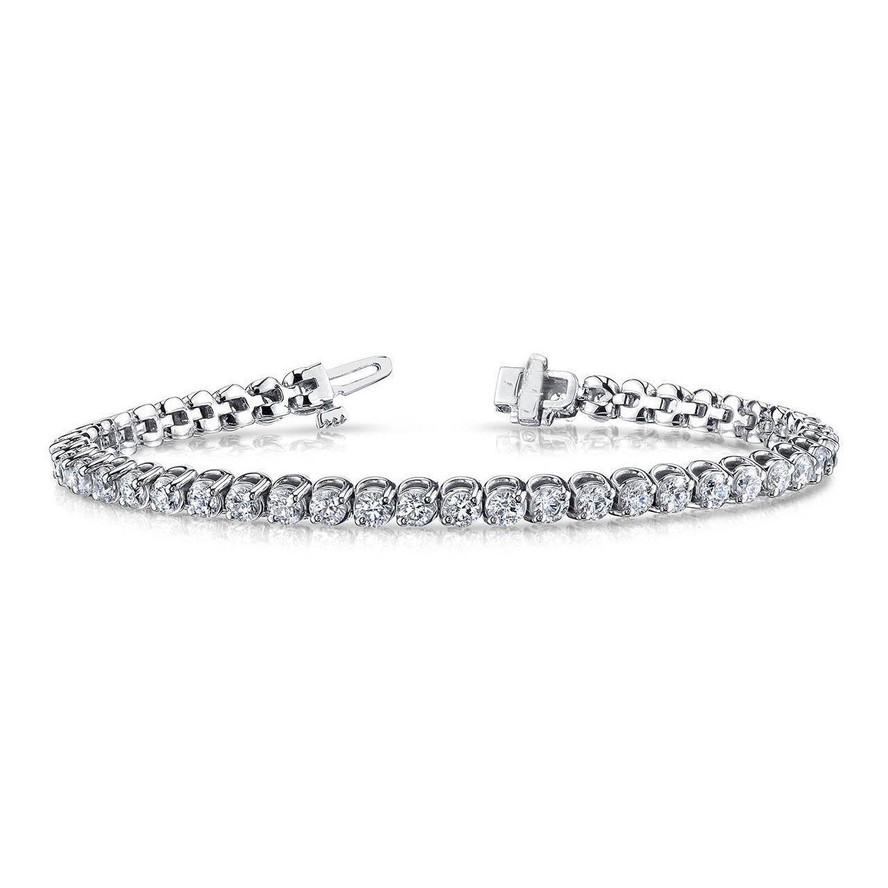 Round Cut Genuine Diamond Tennis Bracelet 6.75 Carat Two Prong Set WG 14K
