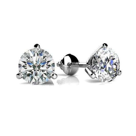 Round Cut Genuine Diamond Women Studs Earring 3 Carats White Gold 14K