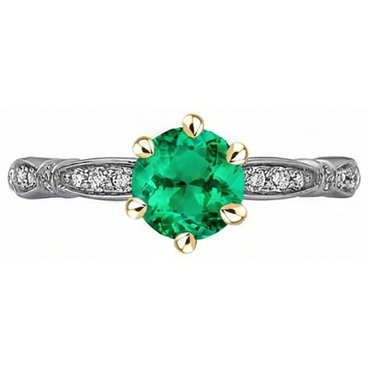 Colombian Emerald Precious Stone Ring 2.50-ct Two-Tone 14K Gold – front view