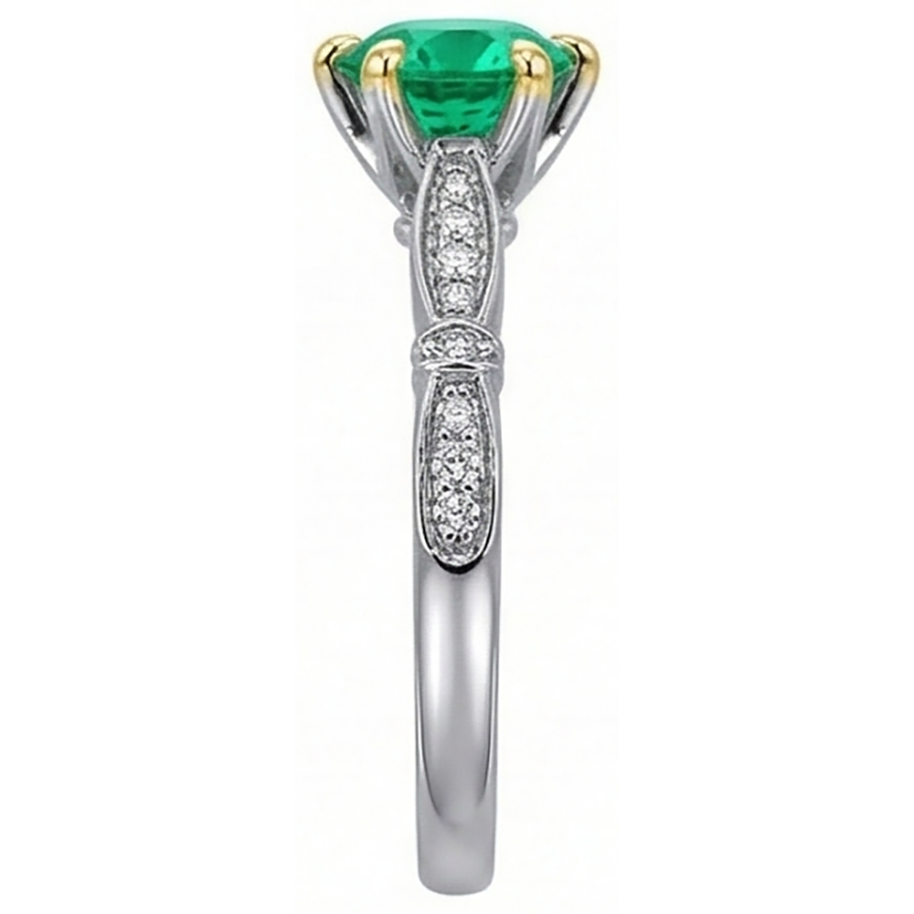 Precious Stone Ring Two-Tone 14K Gold with Colombian Emerald – top view