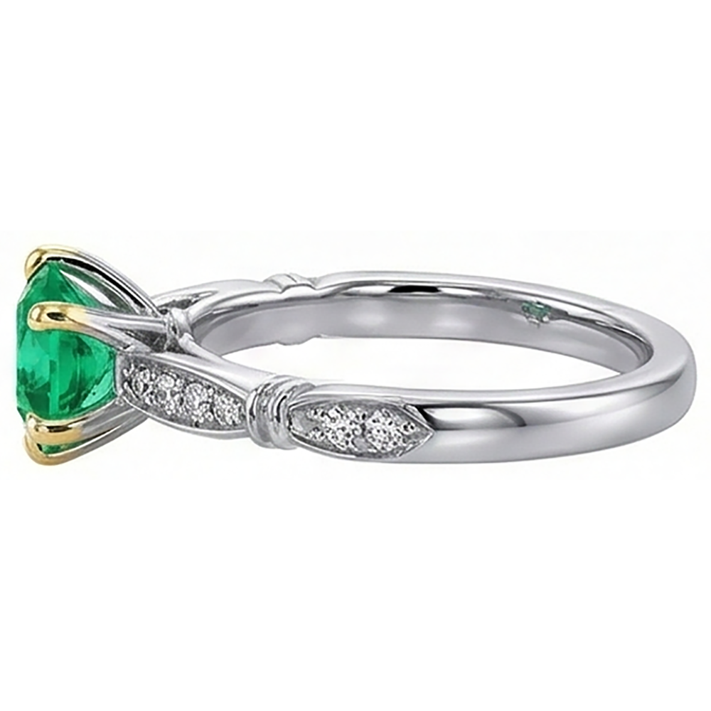 Precious Stone Ring Two-Tone 14K Gold with Colombian Emerald – back view