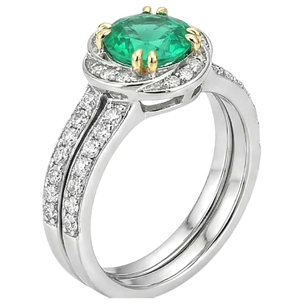 Genuine Fine Emerald Gemstone Ring 2.50 ct Two-Tone 14K Gold – front view
