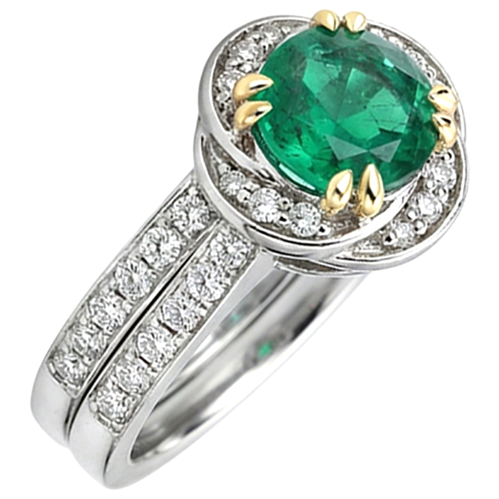 Round Brilliant Fine Emerald ring in Two-Tone 14K Gold – side view