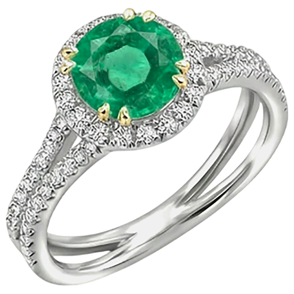 Authentic Fine Emerald Gemstone Ring 2.50 ct Two-Tone 14K Gold – side view