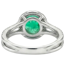 Fine Emerald Round Cut Gemstone Ring in Two-Tone 14K Gold – back view