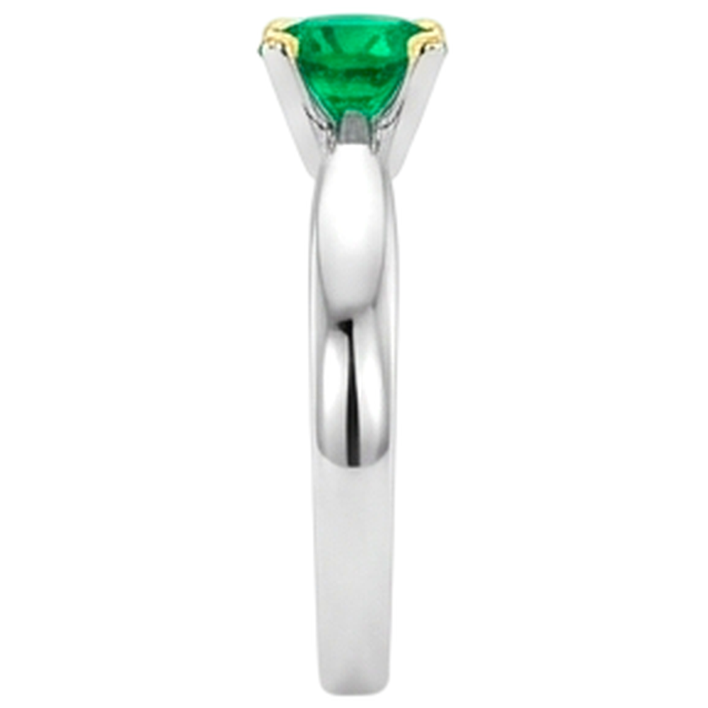 Colombian Emerald Round Brilliant Gemstone Ring in 14K Two Tone Gold – top view