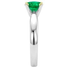 Colombian Emerald Round Brilliant Gemstone Ring in 14K Two Tone Gold – top view