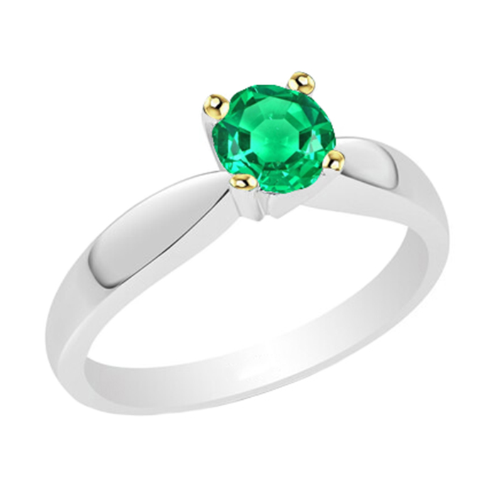 Colombian Emerald Round Brilliant Gemstone Ring in 14K Two Tone Gold – main view