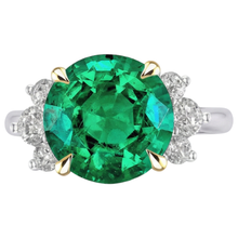 Precious Stone Ring 14K Two Tone Gold with Fine Emerald – front view