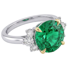 Earth-Mined Fine Emerald Precious Stone Ring 4 ct 14K Two Tone Gold – angle view