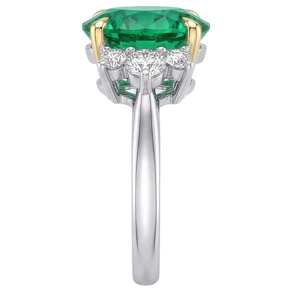 Fine Emerald Precious Stone Ring 4-ct 14K Two Tone Gold – top view