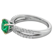 Round Cut Colombian Emerald ring in Two-Tone 14K Gold – angle view