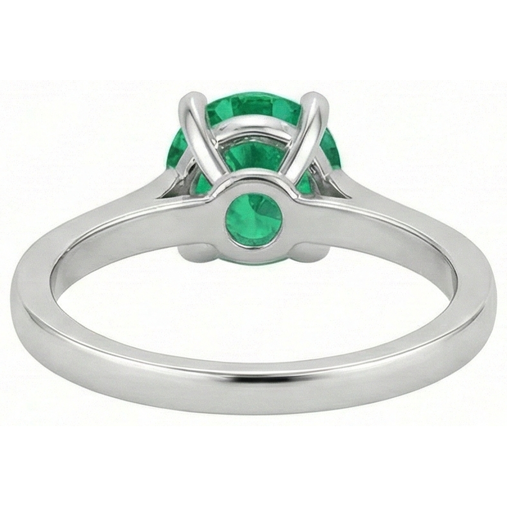 Round Cut Green Emerald Solitaire 3 Carat Ring Gold White 14K