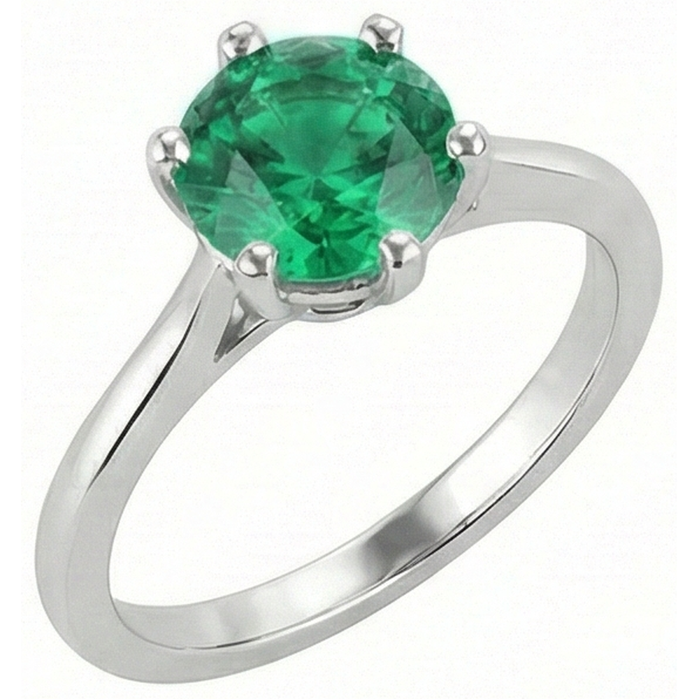 Round Cut Green Emerald Solitaire 3 Carat Ring Gold White 14K
