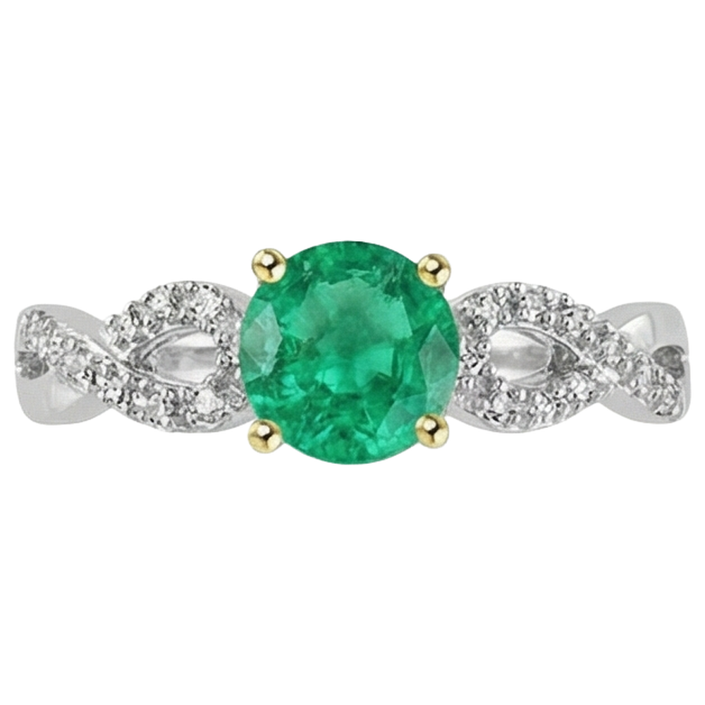 Round Cut Emerald ring in 14K Two Tone Gold – front view