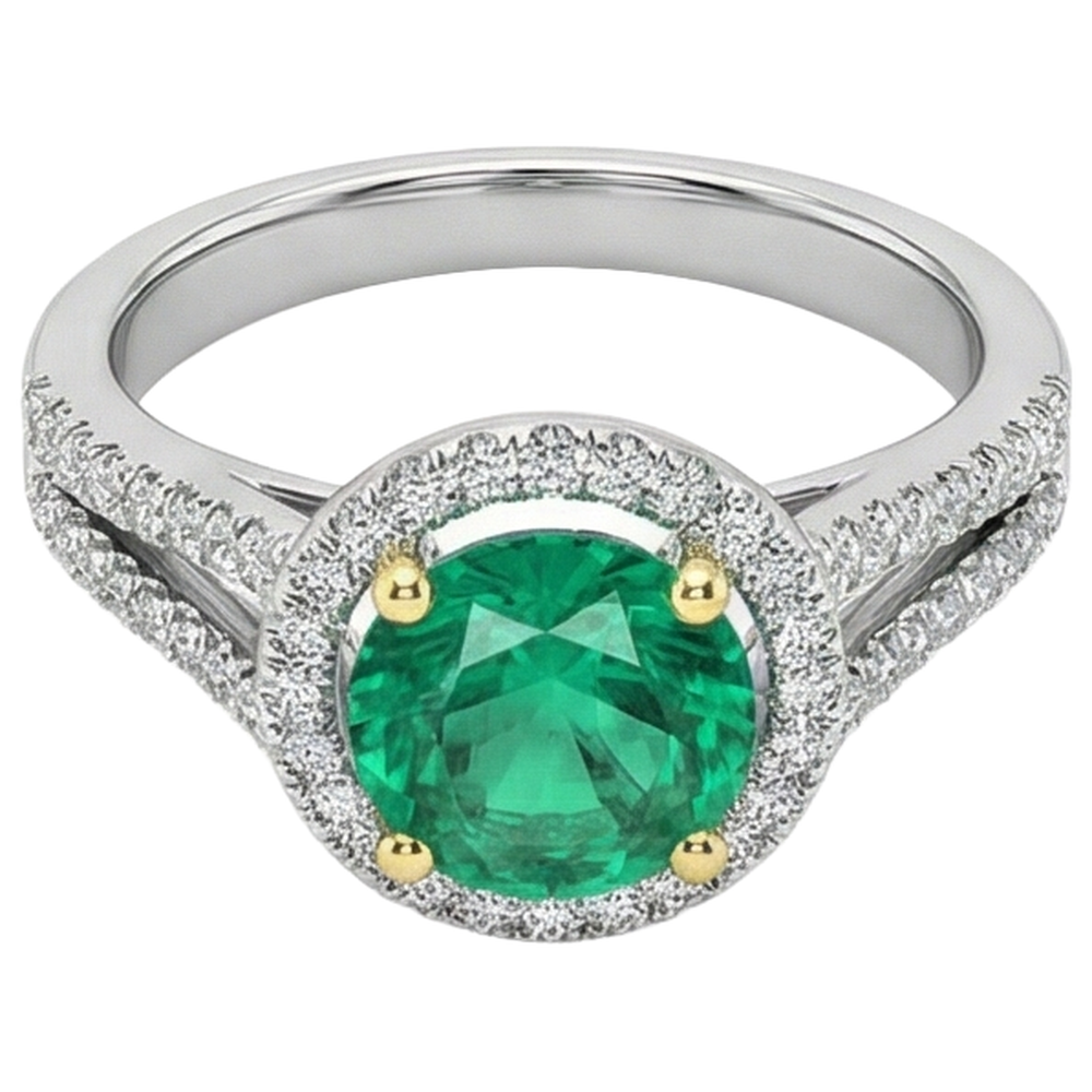 Authentic Colombian Emerald Gemstone Ring 2.50 ct Two-Tone 14K Gold – side view