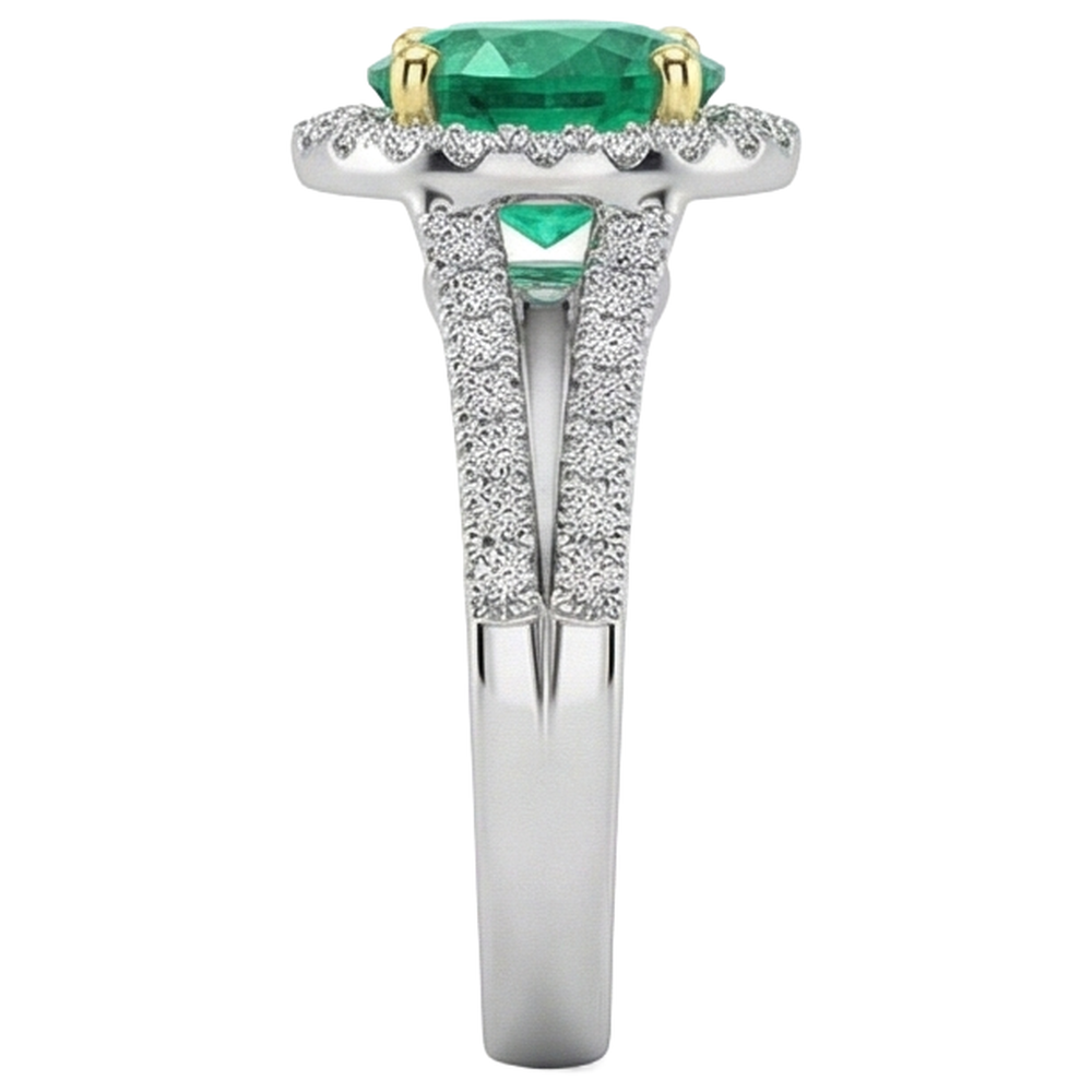 Authentic Colombian Emerald Gemstone Ring 2.50 ct Two-Tone 14K Gold – top view