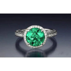 Round Cut Green Emerald With Diamond Engagement Ring 8.5 Carats 14K Gold