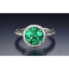 Round Cut Green Emerald With Diamond Engagement Ring 8.5 Carats 14K Gold