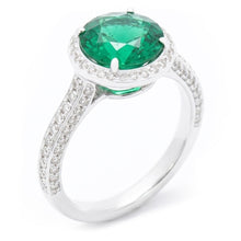 Round Cut Green Emerald With Natural Earth Mined DIAMOND ( NOT LAB GROWN ) Engagement Ring 8.5 Carats 14K Gold