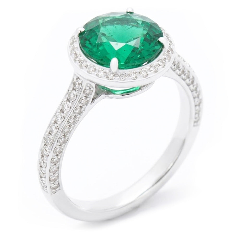 Round Cut Green Emerald With Natural Earth Mined DIAMOND ( NOT LAB GROWN ) Engagement Ring 8.5 Carats 14K Gold