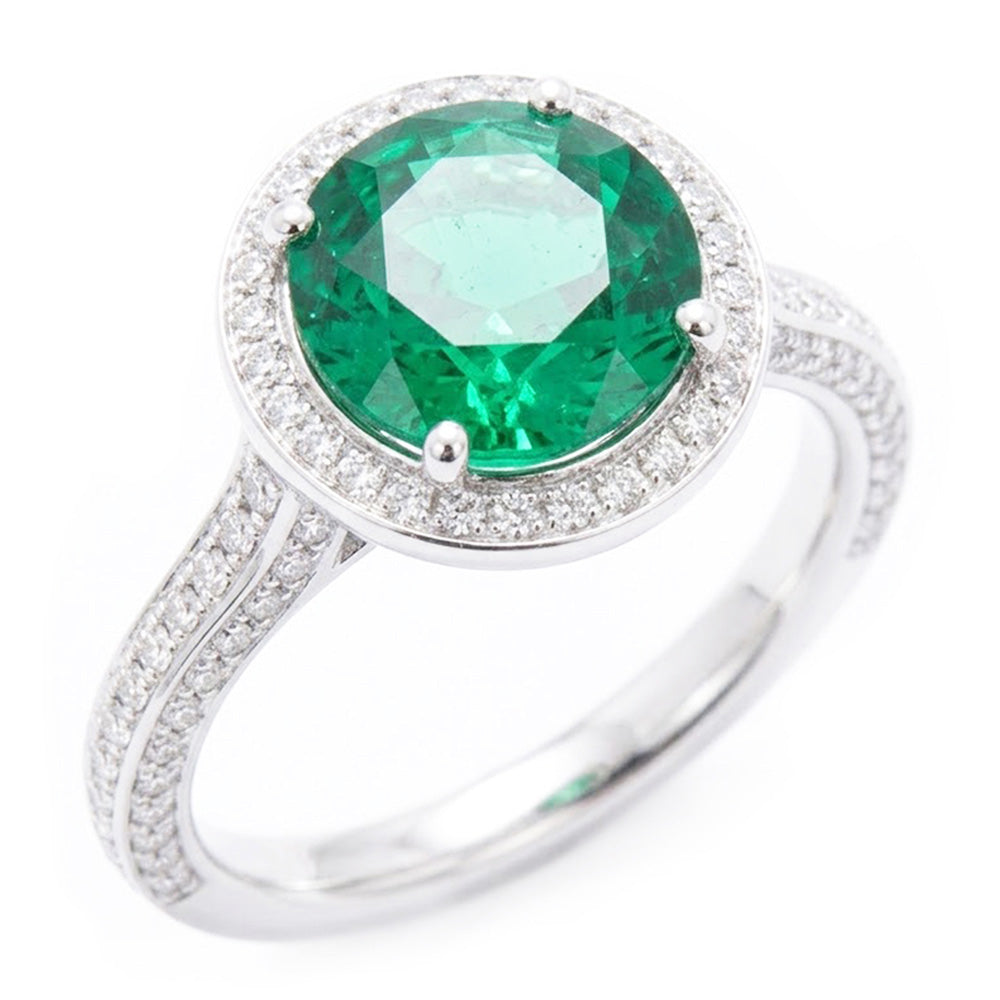 Round Cut Green Emerald With Natural Earth Mined DIAMOND ( NOT LAB GROWN ) Engagement Ring 8.5 Carats 14K Gold