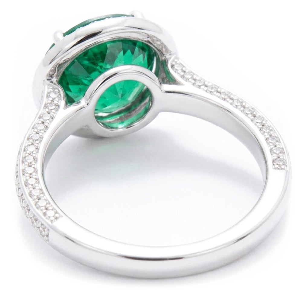 Round Cut Green Emerald With Natural Earth Mined DIAMOND ( NOT LAB GROWN ) Engagement Ring 8.5 Carats 14K Gold