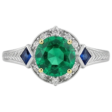 Round Cut Fine Emerald ring in 14K Two Tone Gold – front view
