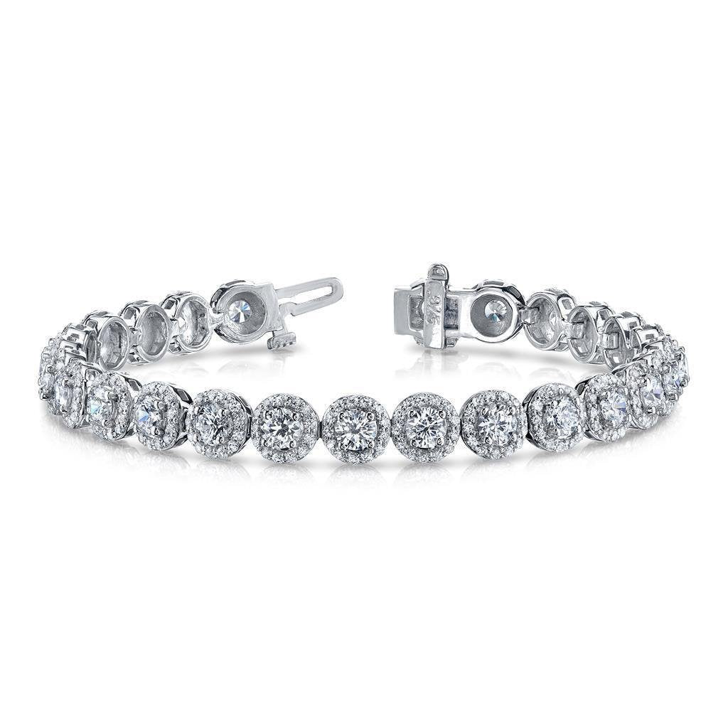 Round Cut Halo Genuine Diamonds Bracelet White Gold 14K New 12.75 Carats
