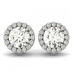 Round Cut Halo Real Diamond Women Stud Earring 2.32 Ct Solid White Gold