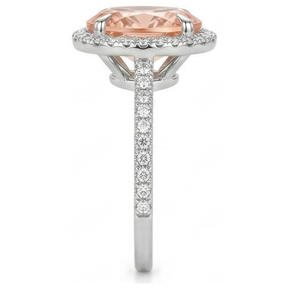 Round Cut Morganite And Natural Earth Mined Diamonds 11.35 Carats Ring Gold White 14K