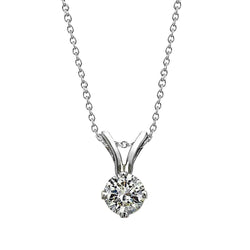 Round Cut Natural Diamond Solitaire Necklace Pendant White Gold 14K 1 Ct.