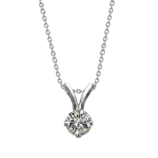 Round Cut Natural Diamond Solitaire Necklace Pendant White Gold 14K 1 Ct.