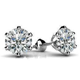 Round Cut Natural Diamond Stud Earring 2.10 Carats White Gold Women Jewelry