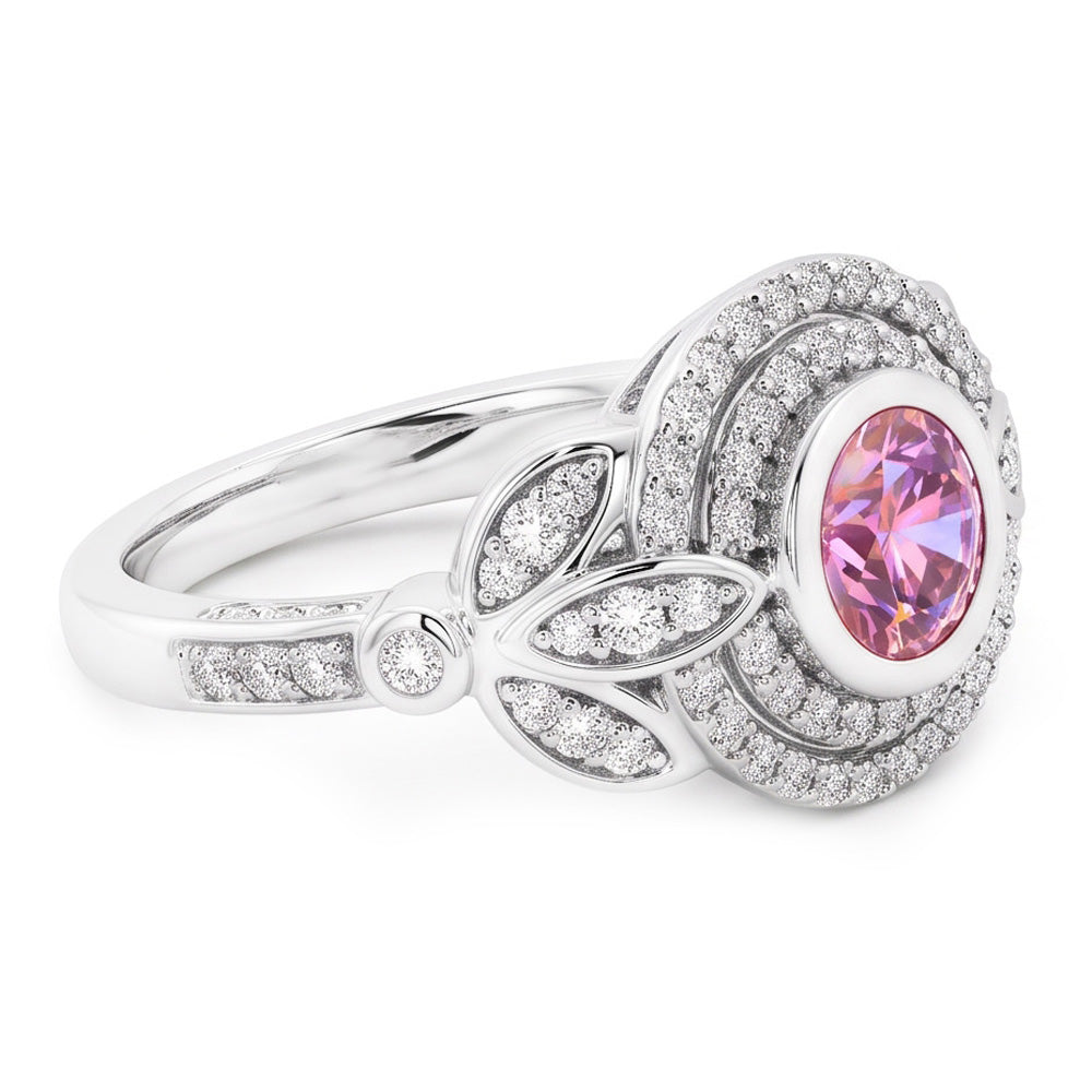 Round Cut Pink Sapphire Natural Earth Mined DIAMOND ( NOT LAB GROWN ) Ring 2.50 Carat White Gold 14K