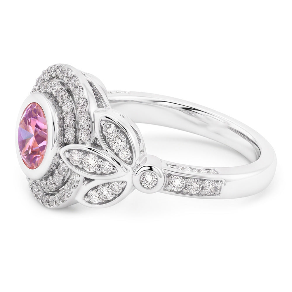Round Cut Pink Sapphire Natural Earth Mined DIAMOND ( NOT LAB GROWN ) Ring 2.50 Carat White Gold 14K