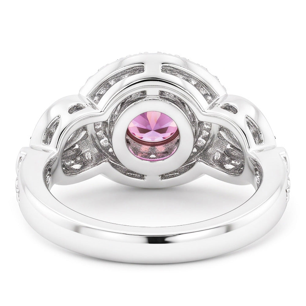 Round Cut Pink Sapphire Natural Earth Mined DIAMOND ( NOT LAB GROWN ) Ring 2.50 Carat White Gold 14K