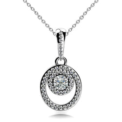 Round Cut Real Diamond Circle & Oval Shaped Pendant Necklace 7.50 Ct WG 14K