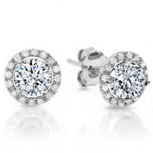 Round Cut Real Diamond Halo Stud Ladies Earrings 3.40 Carat White Gold 14K