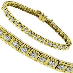 Round Cut Real Diamond Ladies Tennis Bracelet 5.40 Carats Yellow Gold 14K