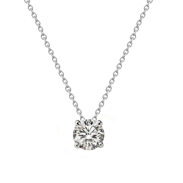 Round Cut Real Diamond Necklace Pendant 2 Ct White Gold 14K