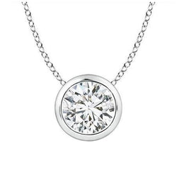 Round Cut Real Diamond Necklace Pendant 2.5 Ct White Gold 14K Bezel Set