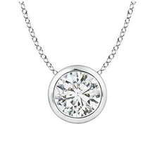 Round Cut Real Diamond Necklace Pendant 2.5 Ct White Gold 14K Bezel Set
