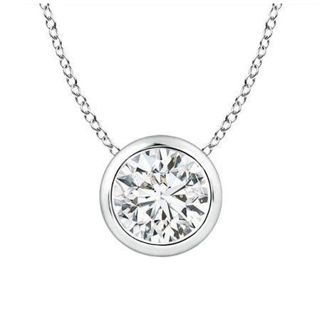 Round Cut Real Diamond Necklace Pendant 2.5 Ct White Gold 14K Bezel Set