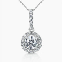 Round Cut Real Diamond Pendant Necklace 1.71 Carats White Gold 14K