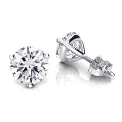 Round Cut Real Diamond Stud Earring 1.50 Carats White Gold